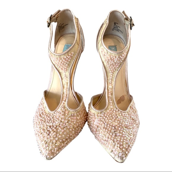 Betsey Johnson “Eliza” Blush Sequin Beaded Bridal Heels Pumps Women’s 8 Wedding - Picture 4 of 11